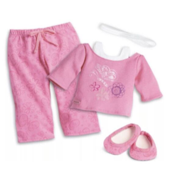 American Girl Doll PINK PAJAMAS + SLIPPERS & HEADBAND Long Sleeve Over Tank NEW - Picture 12 of 12